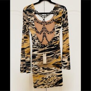 SKY leopard mini bejeweled back dress L